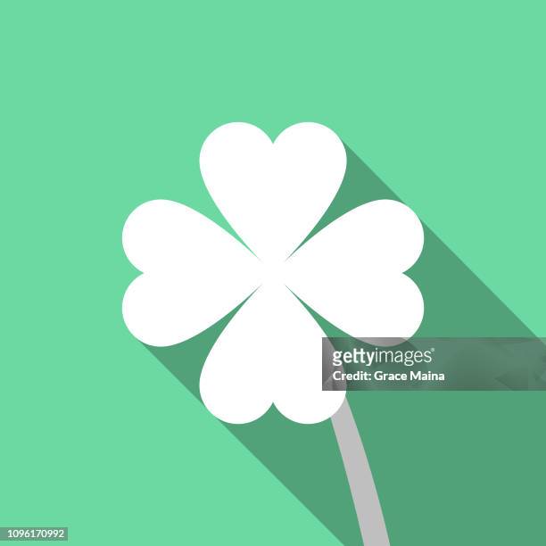 four leaf clover on green background with long shadow design - four leaf clover stock illustrations