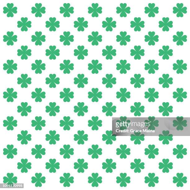 four leaf clover repeating pattern on white background - four leaf clover stock illustrations