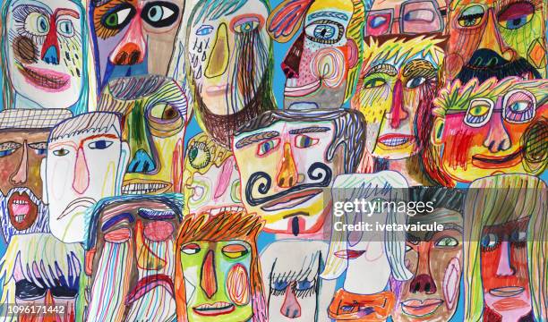 colourful and bright people crowd background pattern - artistic product stock illustrations