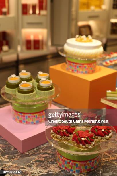 Peninsula Boutique Summer showcase: New creation cakes Framboises, Pandan and Ananas by Pastry Chef Frank Haasnoot at The Peninsula Boutique, The...