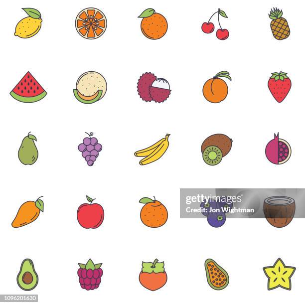 fruit thin line icon set - lychee stock illustrations