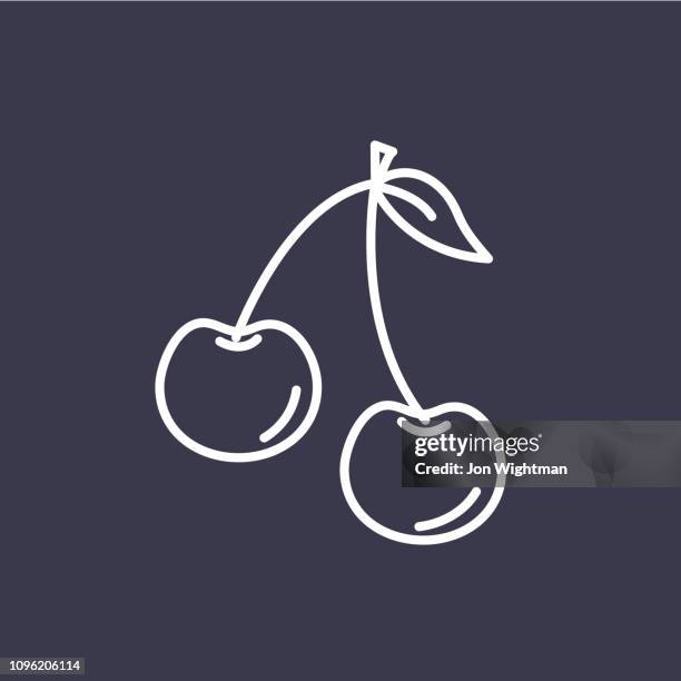 stockillustraties, clipart, cartoons en iconen met kersen fruit dunne lijn pictogram - kers