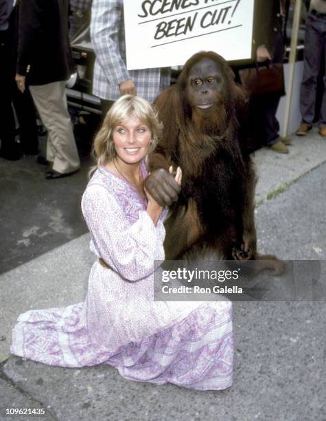 Bo Derek and CJ the Orangutan during Protest Against Judge Henry Walker's Film Edit Verdict - July 22, 1981 at Foley Square in New York City, New...