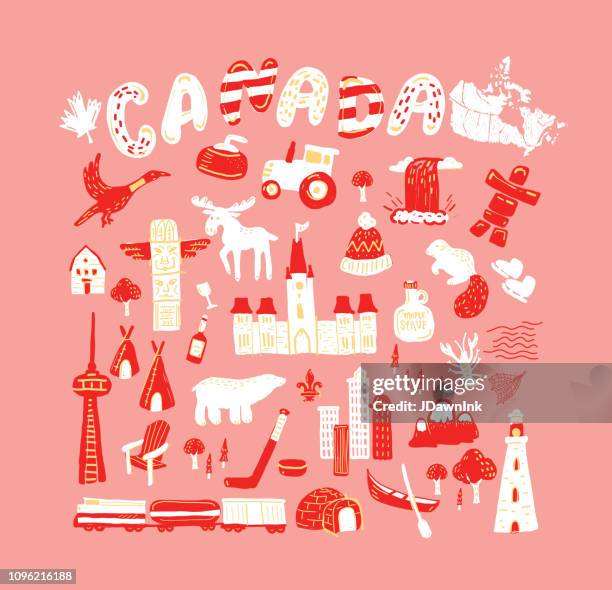 canada themed map design elements hand drawn - toronto stock illustrations