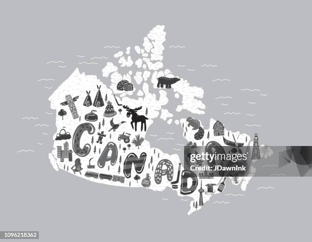 canada themed map design elements hand drawn - ice igloo stock illustrations