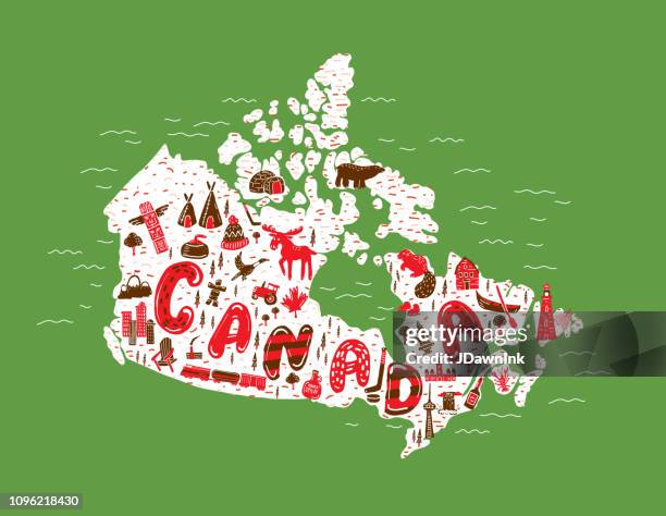 canada themed map design elements hand drawn - igloo stock illustrations