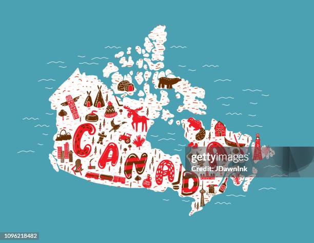 canada themed map design elements hand drawn - igloo stock illustrations