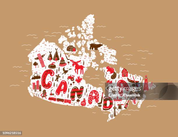 ilustraciones, imágenes clip art, dibujos animados e iconos de stock de canadá mapa temático diseño elementos dibujados a mano - inuit