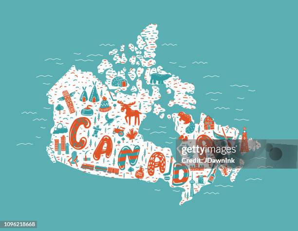 canada themed map design elements hand drawn - beaver tree stock illustrations