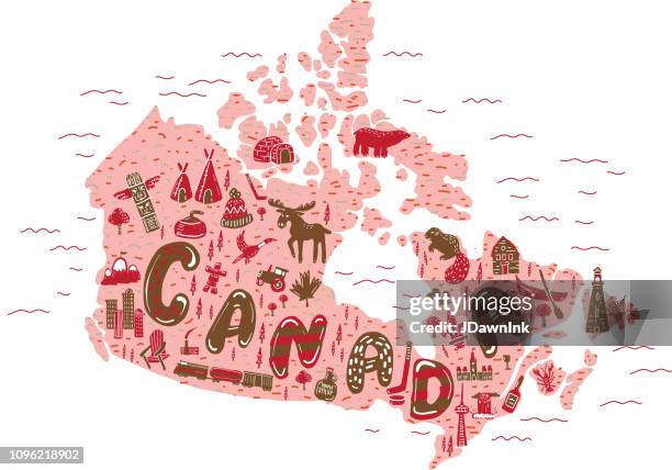 canada themed map design elements hand drawn - igloo stock illustrations