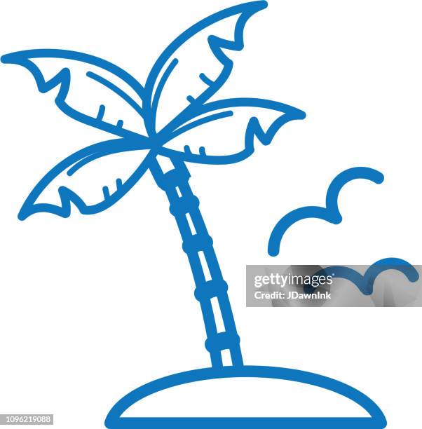 summer palm tree oasis outline line art flat icons - oasis stock illustrations