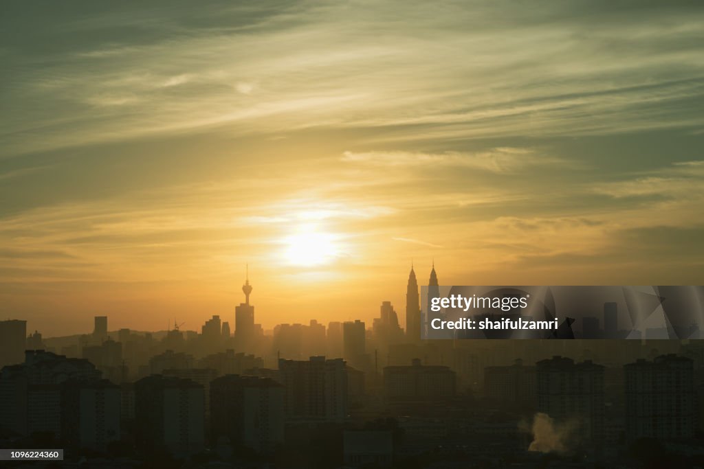 Beautiful and majestic sunset view of downtown Kuala Lumpur, Malaysia.