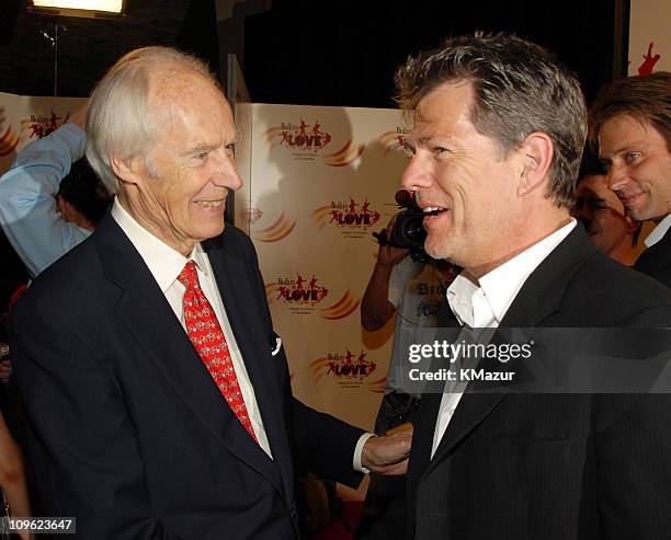 Sir George Martin and David Foster during "LOVE": Cirque du Soleil Celebrates the Musical Legacy of The Beatles - Red Carpet at The Mirage Hotel and...