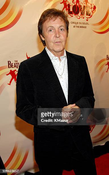 Sir Paul McCartney during "LOVE": Cirque du Soleil Celebrates the Musical Legacy of The Beatles - Red Carpet at The Mirage Hotel and Casino in Las...