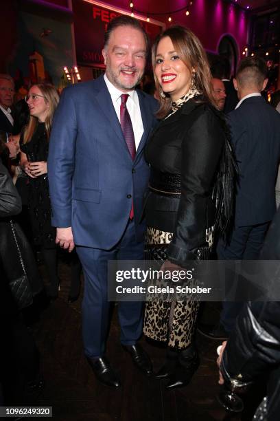 Alexander Fuerst zu Schaumburg-Lippe and his girlfriend Mahkameh Navabi during the BUNTE & BMW Festival Night at Restaurant Gendarmerie during the...