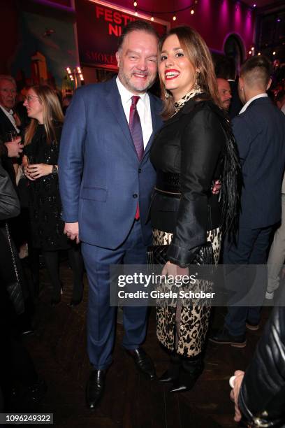 Alexander Fuerst zu Schaumburg-Lippe and his girlfriend Mahkameh Navabi during the BUNTE & BMW Festival Night at Restaurant Gendarmerie during the...