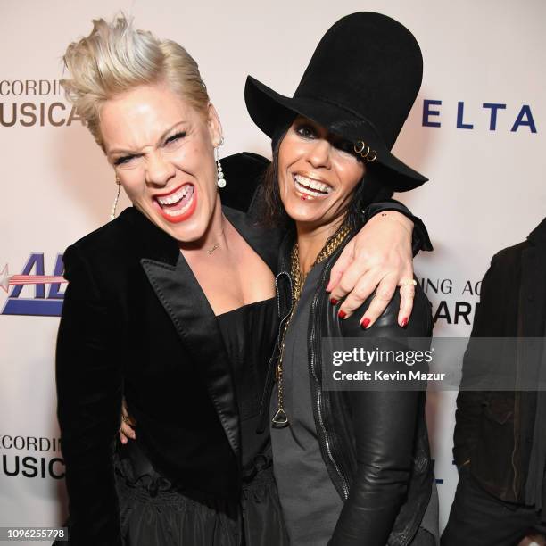 Nk and Linda Perry attend MusiCares Person of the Year honoring Dolly Parton at Los Angeles Convention Center on February 8, 2019 in Los Angeles,...
