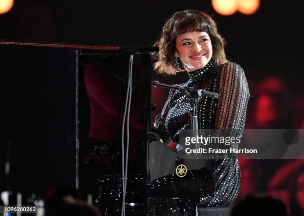 Norah Jones performs onstage during MusiCares Person of the Year honoring Dolly Parton at Los Angeles Convention Center on February 8, 2019 in Los...