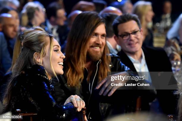 Miley Cyrus and Billy Ray Cyrus attend MusiCares Person of the Year honoring Dolly Parton at Los Angeles Convention Center on February 8, 2019 in Los...