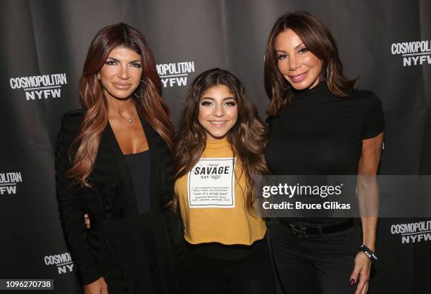 Teresa Giudice, Milania Giudice and Danielle Staub pose at the Cosmopolitan New York Fashon Week #Eye Candy event After Party at Planet Hollywood...