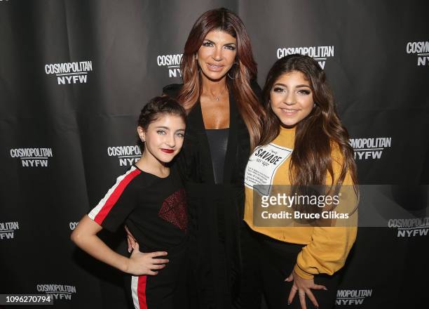 Audriana Giudice, Teresa Giudice and Milania Giudice pose at the Cosmopolitan New York Fashon Week #Eye Candy event After Party at Planet Hollywood...