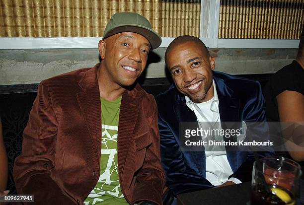 Russell Simmons and Kevin Liles during Atlantic Records VMA After Party - Inside at Buddakan in New York City, New York, United States.