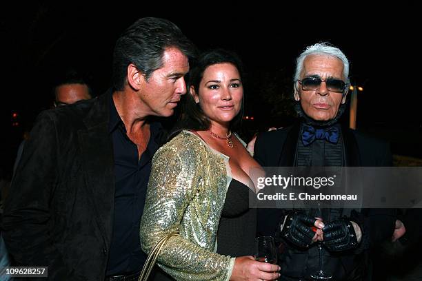 Pierce Brosnan, Keely Shaye Smith and Karl Lagerfeld