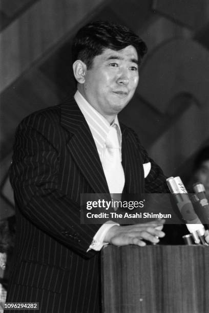 Shintaro Ishihara attends a press conference officially announcing his run for the Tokyo Metropolitan Governor on March 6, 1975 in Tokyo, Japan.