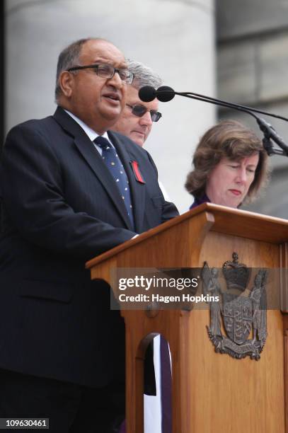 Governor-General Anand Satyanand makes a speech prior to New Zealand holding two minutes' silence at 12.51pm local time to mark the time of last...