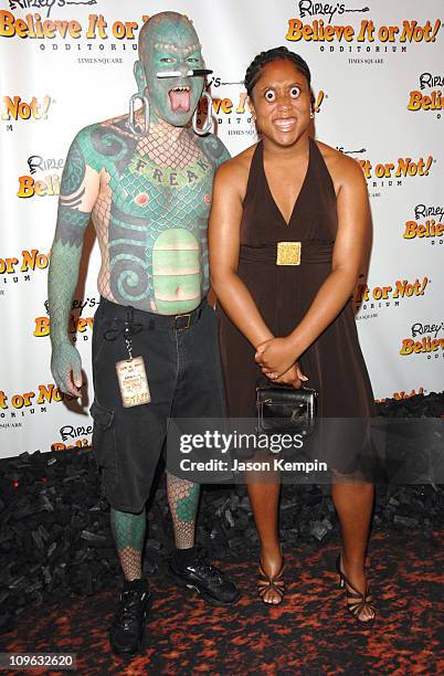 Erik Sprague, The Lizardman and Jalisa Thompson during "Ripley's Believe It Or Not" Celebration Opening - Arrivals at Ripley's Times Square in New...