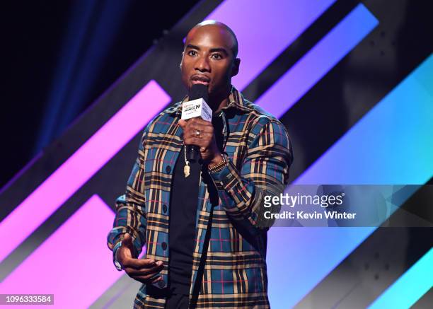 Charlamagne tha God onstage at the 2019 iHeartRadio Podcast Awards Presented by Capital One at the iHeartRadio Theater LA on January 18, 2019 in...