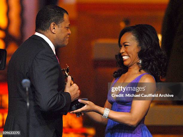 Laurence Fishburne, winner of the Excellence in Arts Award, with presenter Angela Bassett 12558_MC_0746.JPG