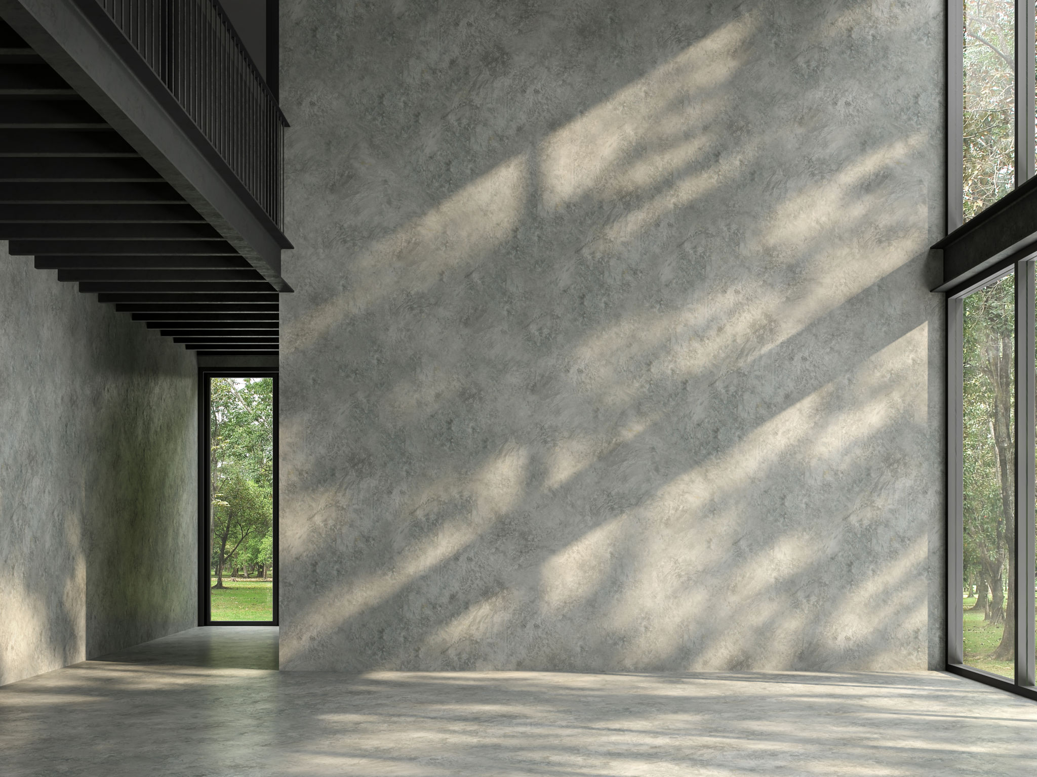Loft space empty room with nature view 3d render Loft space empty room with nature view 3d render