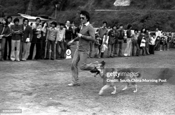 German shepherd with the name Colthurst Grand Prix posing with her owner John Wong during the ninth Championship Spring Dog Show organised by the...