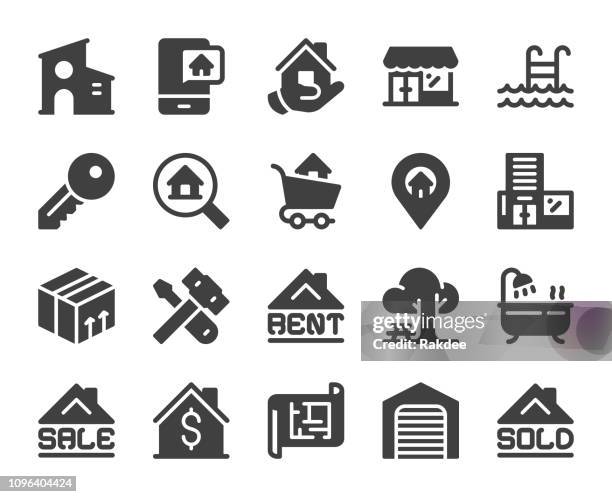 stockillustraties, clipart, cartoons en iconen met vastgoed - pictogrammen - commercial real estate