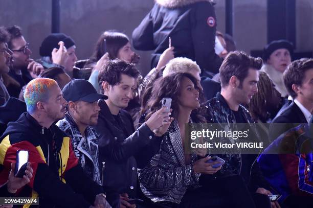 Balvin, Neymar, Pierre Niney, Cindy Bruna and Carlo Sestini during the Balmain Homme Menswear Fall/Winter 2019-2020 fashion show as part of Paris...