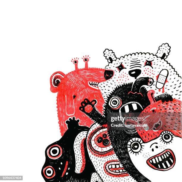 stockillustraties, clipart, cartoons en iconen met vriendelijke groep van monsters - very scary monsters