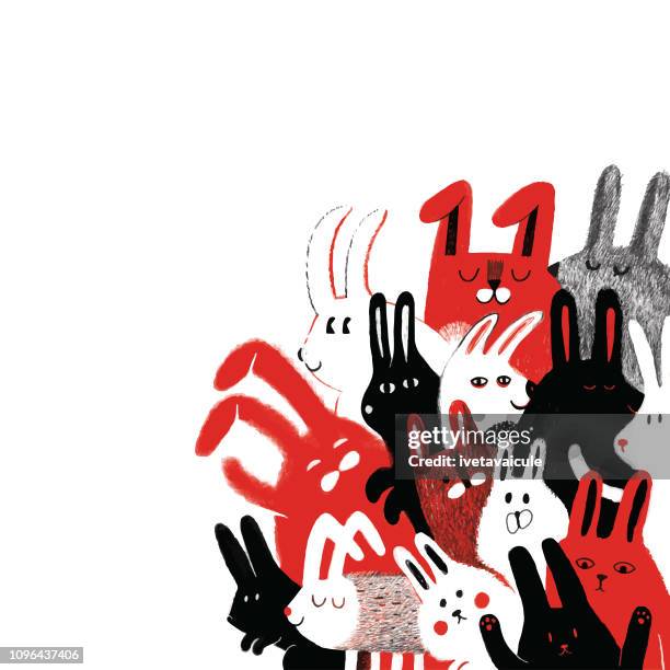 friendly group of bunnies - rabbit animal stock illustrations