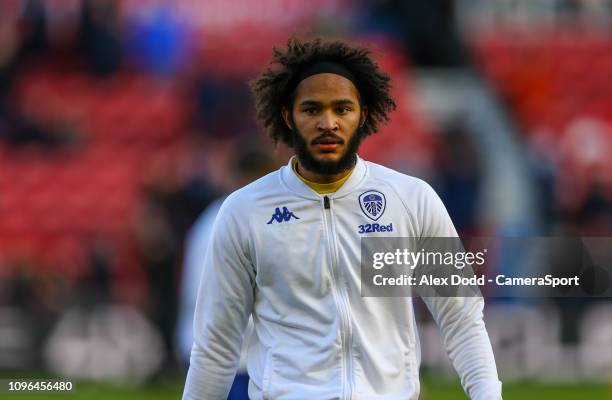 Leeds Uniteds Izzy Brown warms up during the Sky Bet Championship match between Middlesbrough and Leeds United at Riverside Stadium on February 9,...