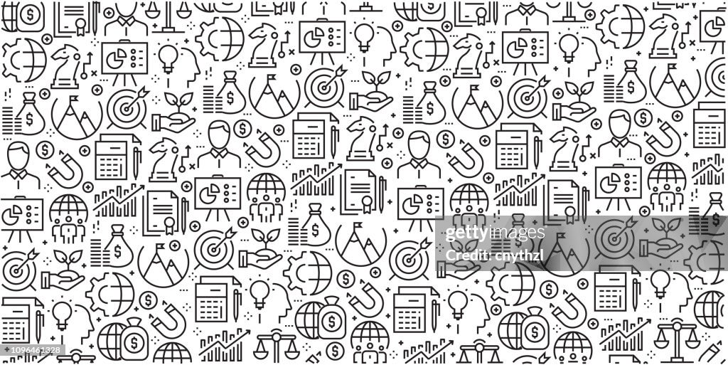 Vector ensemble de modèles de conception et les éléments pour les grandes entreprises dans un style linéaire branché - profils sans soudure avec icônes linéaires associés à Corporate Business - vecteur