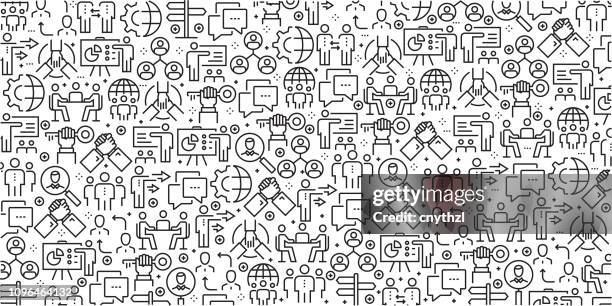 ilustrações de stock, clip art, desenhos animados e ícones de vector set of design templates and elements for business people in trendy linear style - seamless patterns with linear icons related to business people - vector - backgrounds people