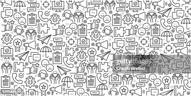 vector set of design templates and elements for customer relationship in trendy linear style - seamless patterns with linear icons related to customer relationship - vector - customer relationship icon stock illustrations