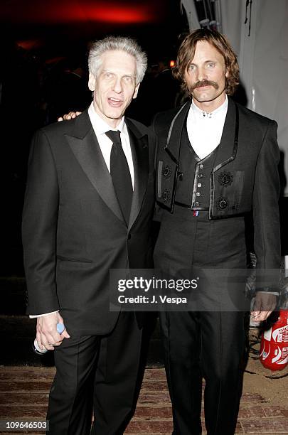 David Cronenberg and Viggo Mortensen during 2005 Cannes Film Festival - "A History of Violence" Party at Majestic Beach in Cannes, France.