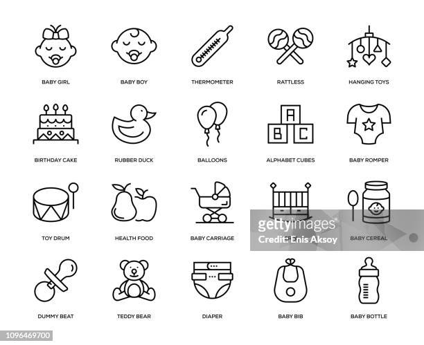 ilustrações, clipart, desenhos animados e ícones de conjunto de ícones de bebê - rubber