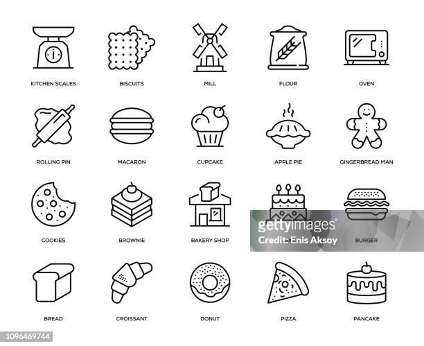 illustrazioni stock, clip art, cartoni animati e icone di tendenza di set di icone panetteria - panetteria