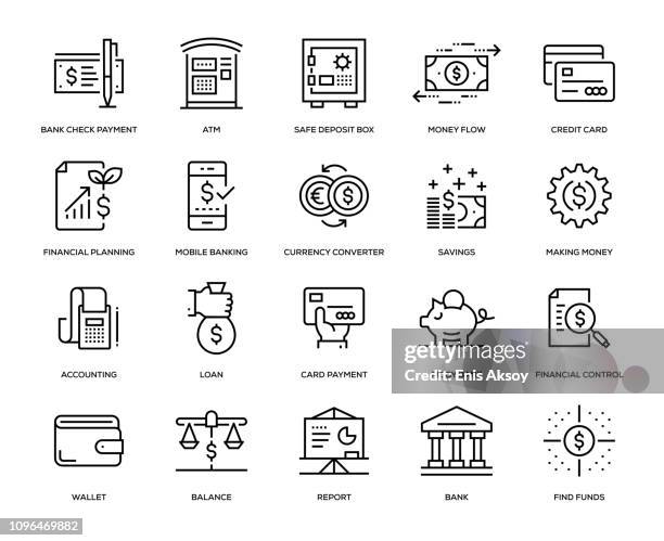 banking und finance-icon-set - geldautomat stock-grafiken, -clipart, -cartoons und -symbole