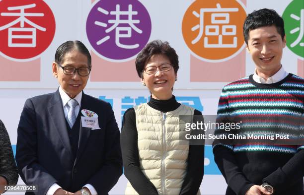 President of the Hong Kong Anti-Cancer Society Leong Che-hung; Chief Secretary Carrie Lam Cheng Yuet-ngor and Actor Steven Ma Chun-wai attend opening...