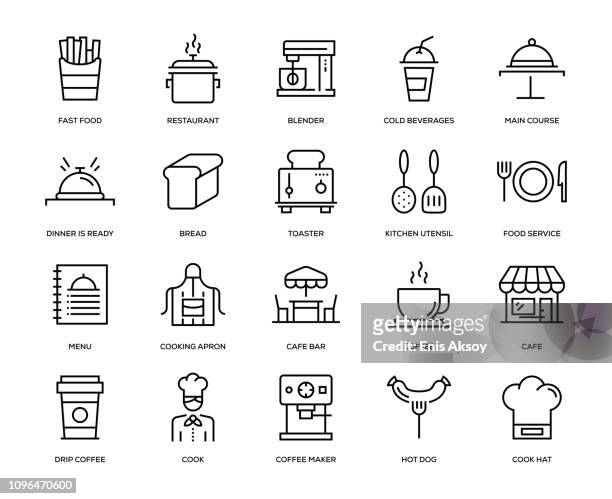ilustraciones, imágenes clip art, dibujos animados e iconos de stock de conjunto de iconos de cafe - café edificio de hostelería