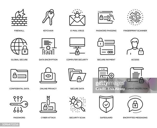 ilustraciones, imágenes clip art, dibujos animados e iconos de stock de conjunto de iconos de seguridad cibernética - seguridad de redes