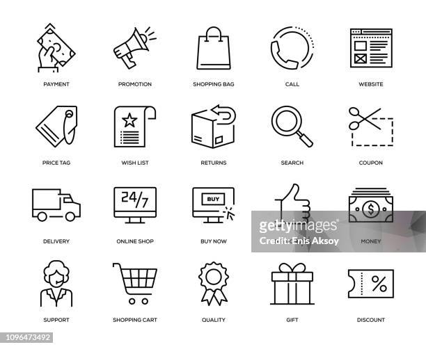 ilustraciones, imágenes clip art, dibujos animados e iconos de stock de conjunto de iconos e-commerce - discount voucher